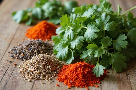 Zdjęcie świeżych ziół i przypraw na drewnianym stole